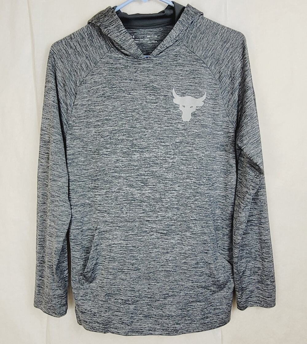 Under Armour Project Rock Heat Gear grey pullover performance hoodie Size Small